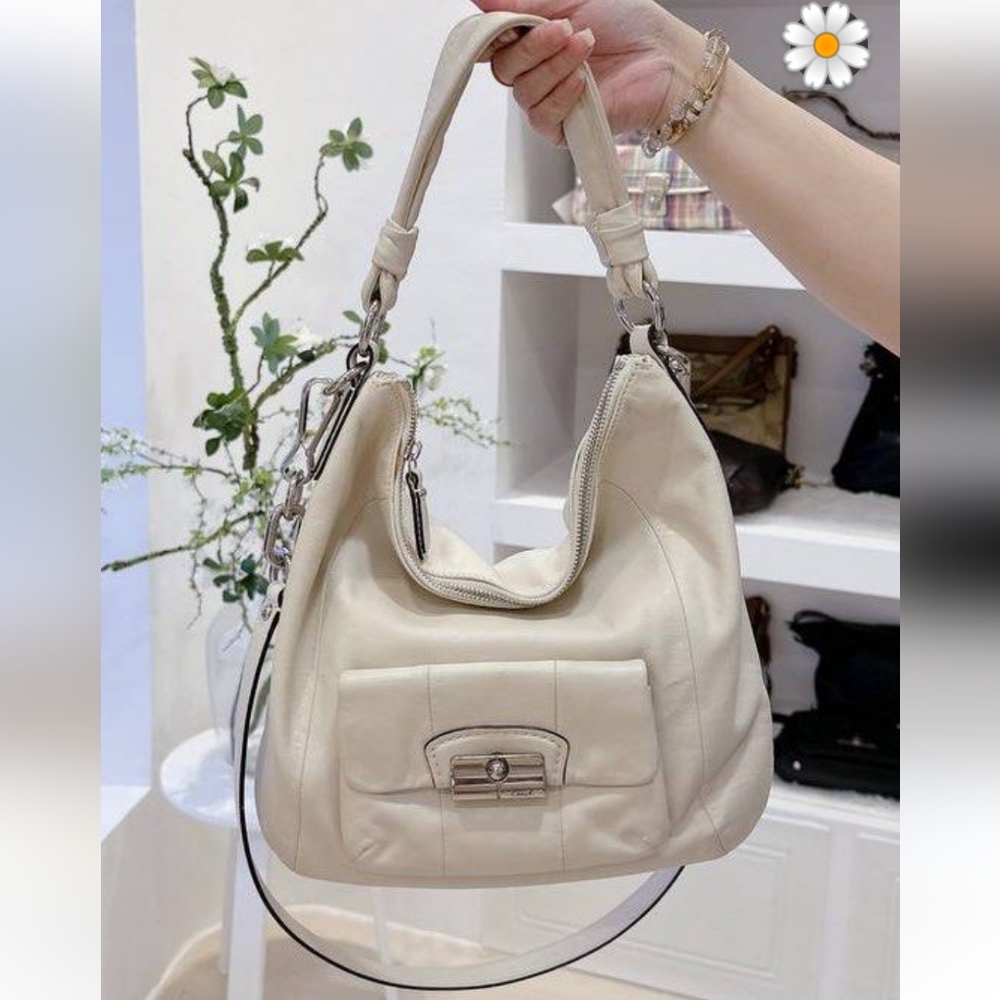 Coach Kristin Champagne White Leather Shoulder/Crossbody Handbag